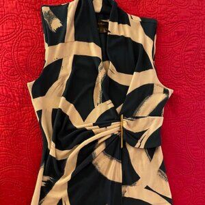 Donna Karan New York NWT Abstract Print Sleeveless Top with Gold Bar Hardware